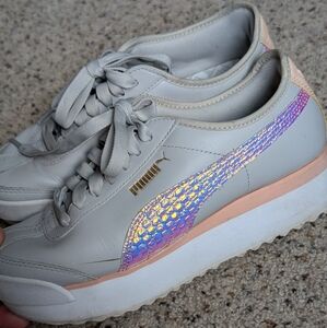 Puma Platform Sneakers in Light Gray with Iridescent Pink Accent